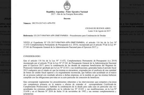 Oxígeno a la industria riojana. Condonan deuda por bonos fiscales