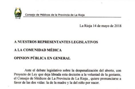 El Consejo Médico de La Rioja expresó su rechazo al aborto legal