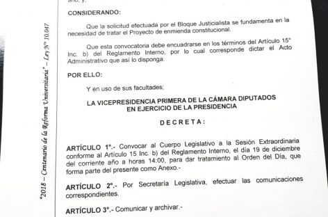 Se confirmó la sesión extraordinaria para tratar la enmienda constitucional