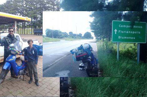 Travesía riojana. Recorre Sudamérica con su hijo en una moto 110 cc.