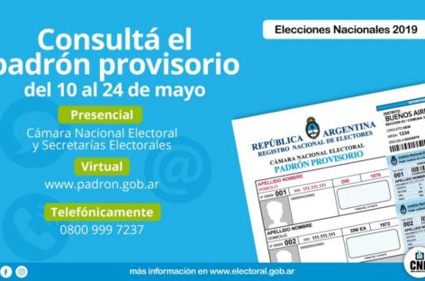 Elecciones 2019. Últimos días para subsanar errores en el padrón provisorio