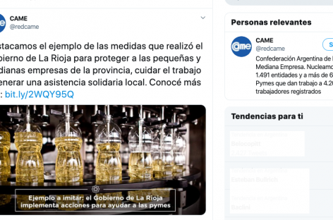 CORONAVIRUS. CAME TILDÓ DE «EJEMPLO» LAS MEDIDAS DE PROTECCIÓN DE LA RIOJA A SUS PYMES